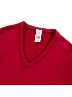 St Michael Men's 100% Wool V-neck Sweatshirt Burgundy Red • Size 38